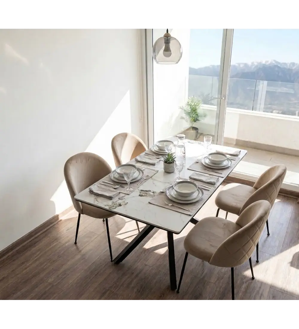 Comedor Madrid Stone Black 140x80cm + 4 Sillas Bread Velvet Black