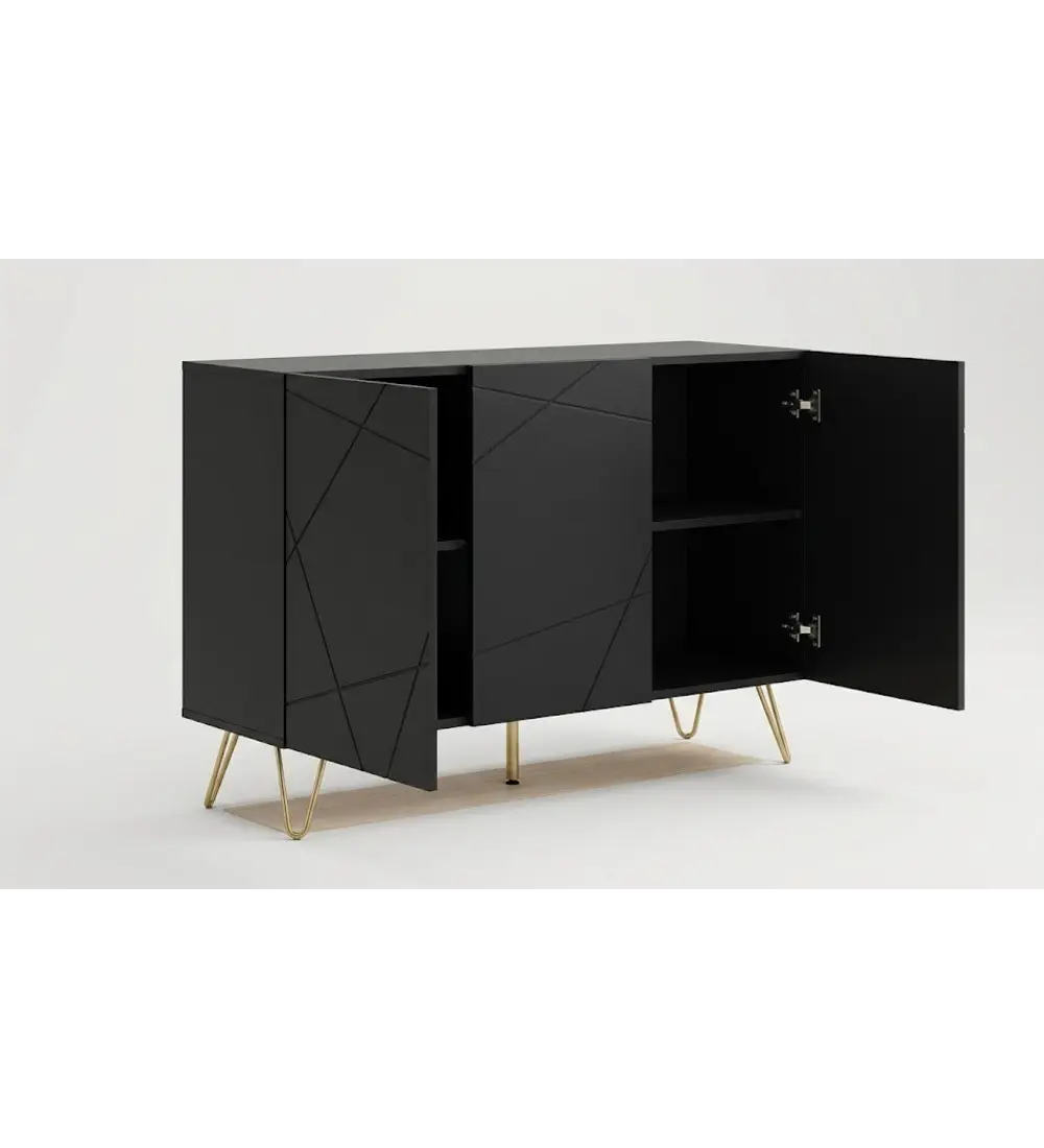 Buffet Moderno LuxLine Negro con Patas Doradas