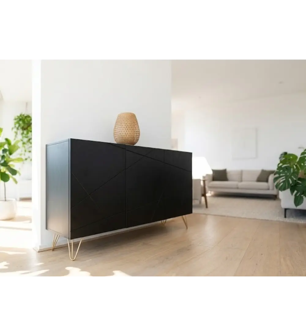 Buffet Moderno LuxLine Negro con Patas Doradas