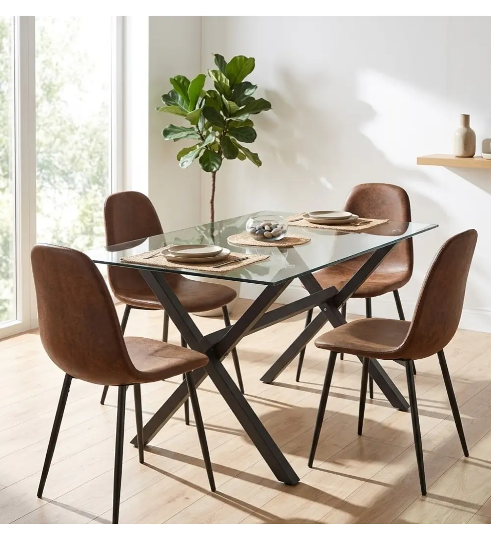 Comedor Medlock Black 140x90cm + 4 Sillas Scoop Ecocuero Vintage Black