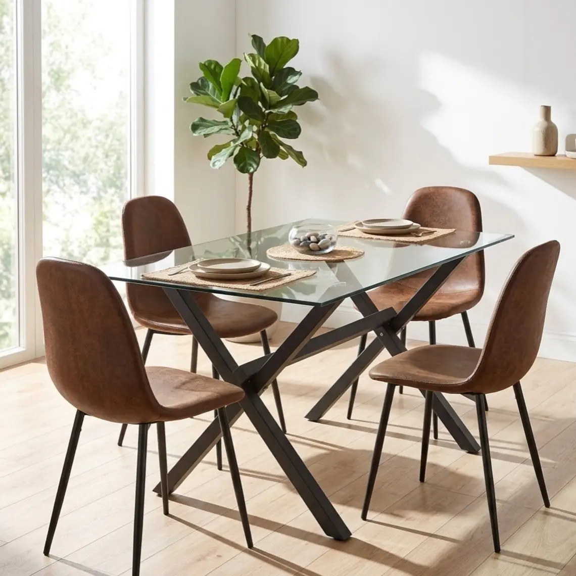 Comedor Medlock Black 140x90cm + 4 Sillas Scoop Ecocuero Vintage Black 2