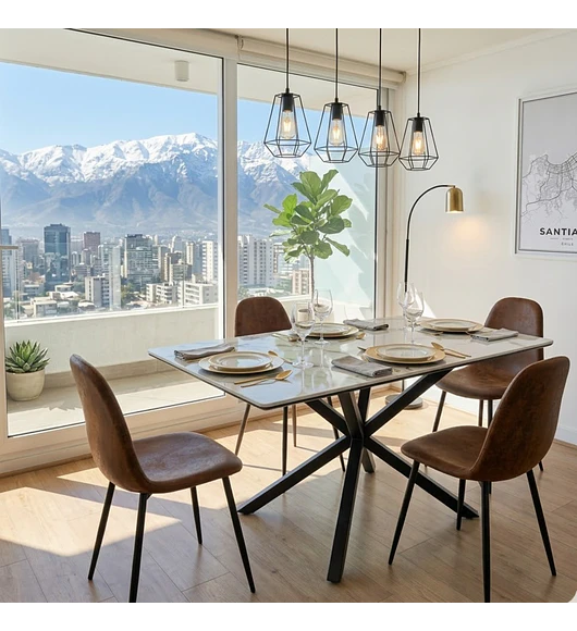 Comedor Madrid Stone 140x80cms + 4 Sillas Scoop Ecocuero Vintage Black