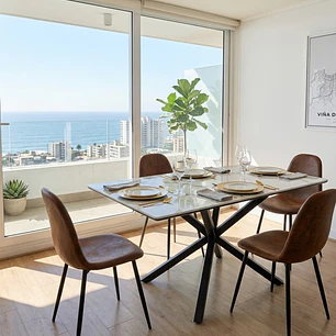 Comedor Madrid Stone 140x80cms + 4 Sillas Scoop Ecocuero Vintage Black