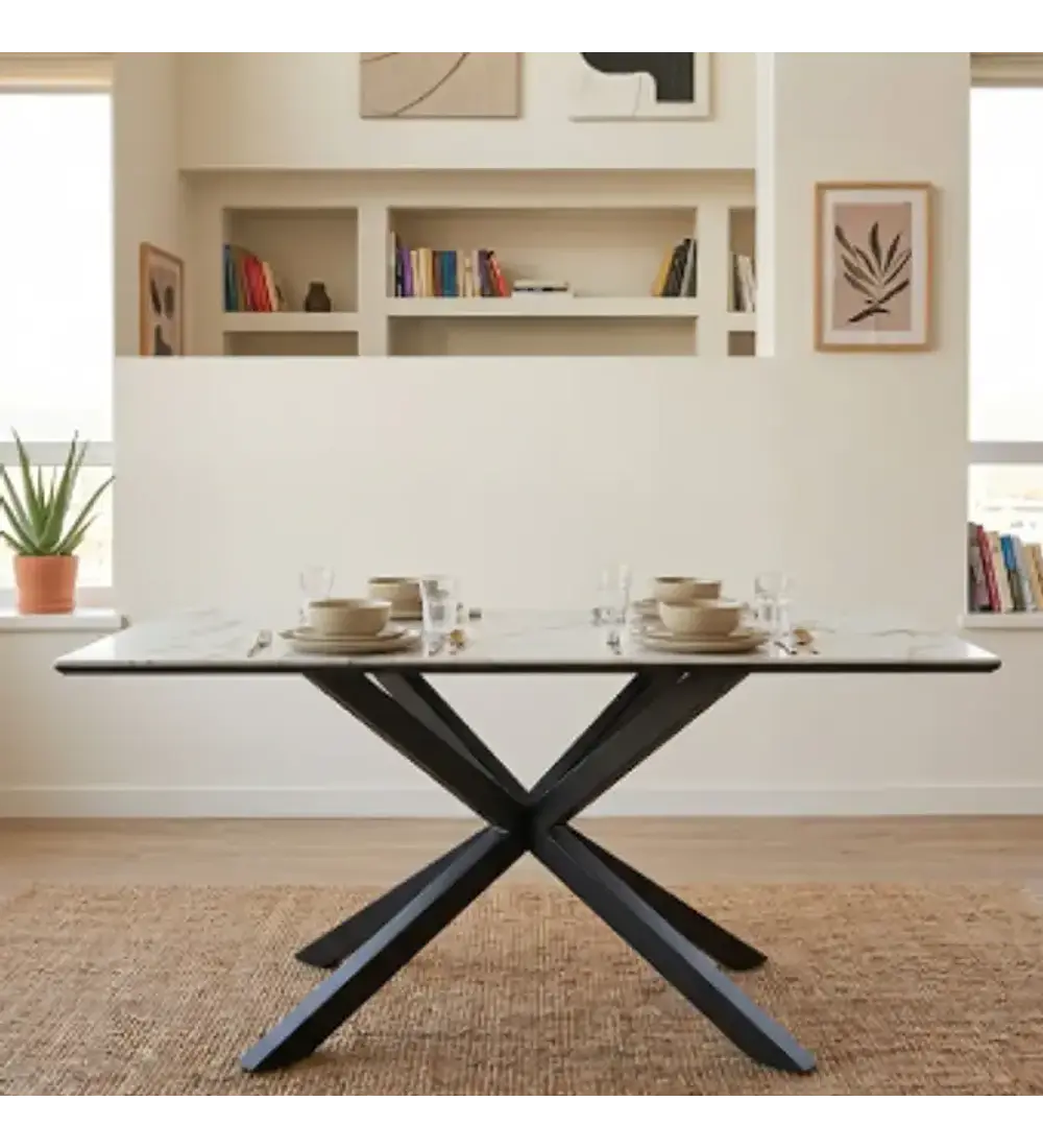 Comedor Madrid Stone Black 140x80cms + 4 Sillas Scoop Ecocuero Vintage Black