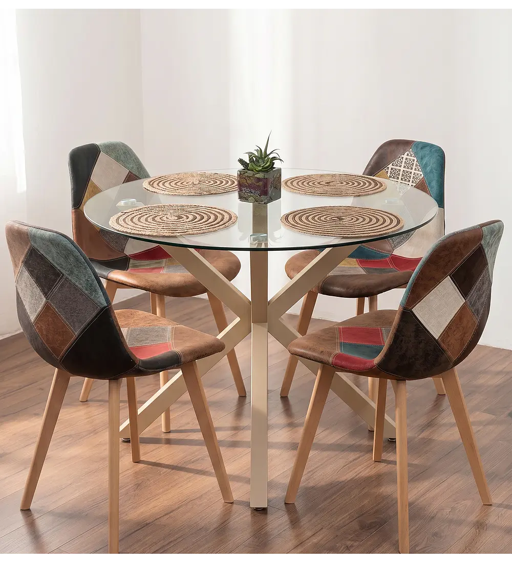 Comedor Mesa Warwick 120cm + 4 Sillas Patchwork DaVinci