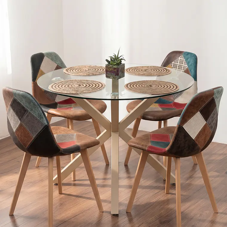 Comedor Mesa Warwick 120cm + 4 Sillas Patchwork DaVinci 2