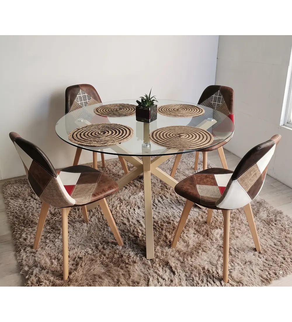 Comedor Mesa Warwick 120cm + 4 Sillas Patchwork DaVinci