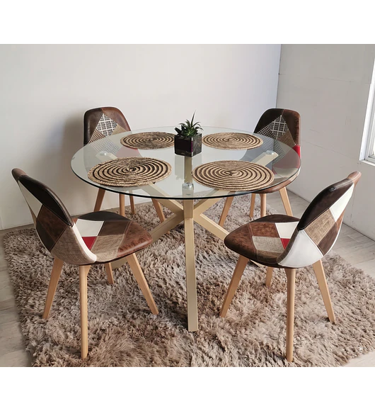 Comedor Mesa Warwick 120cm + 4 Sillas Patchwork DaVinci