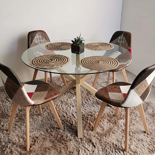 Comedor Mesa Warwick 120cm + 4 Sillas Patchwork DaVinci