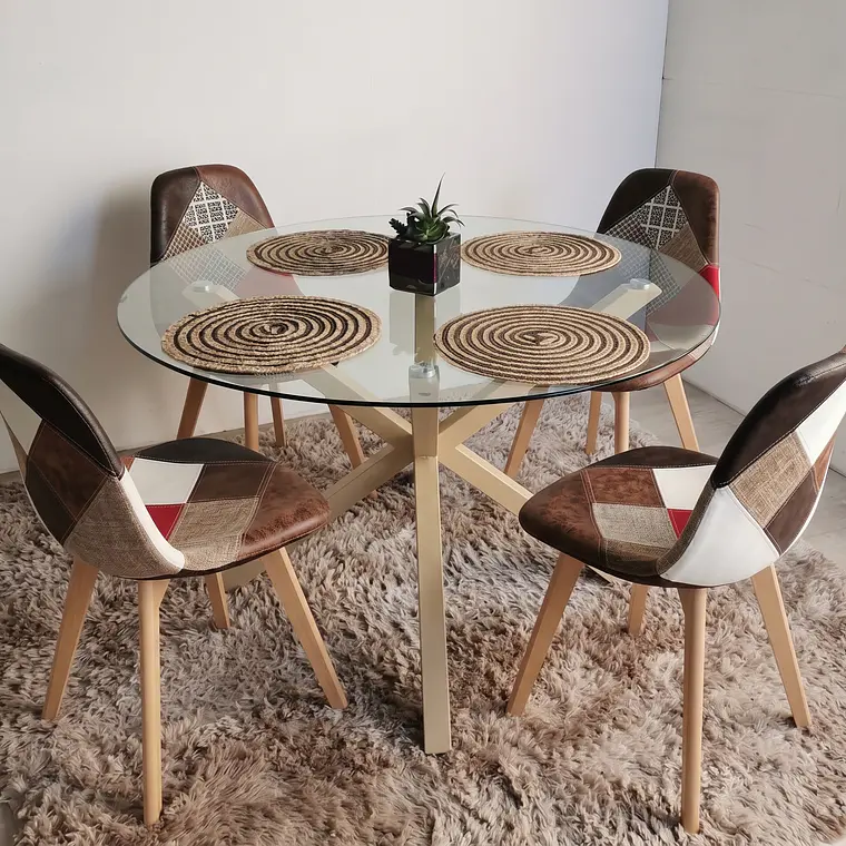 Comedor Mesa Warwick 120cm + 4 Sillas Patchwork DaVinci 1
