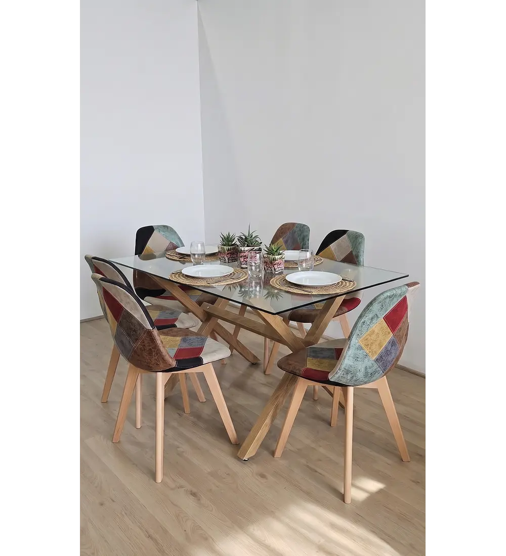 Comedor Mesa Medlock 140x90cms + 6 Sillas Patchwork DaVinci