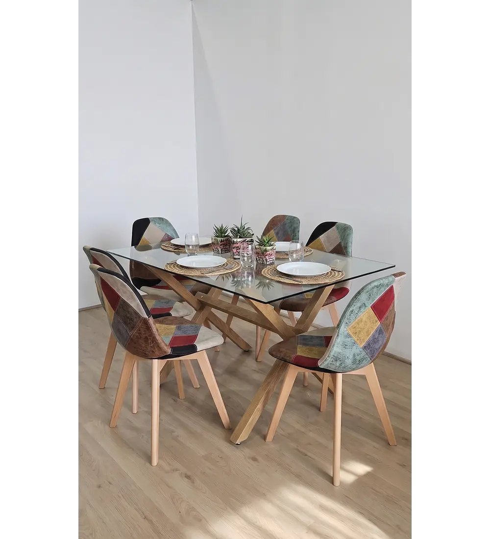 Comedor Mesa Medlock 140x90cms + 6 Sillas Patchwork DaVinci