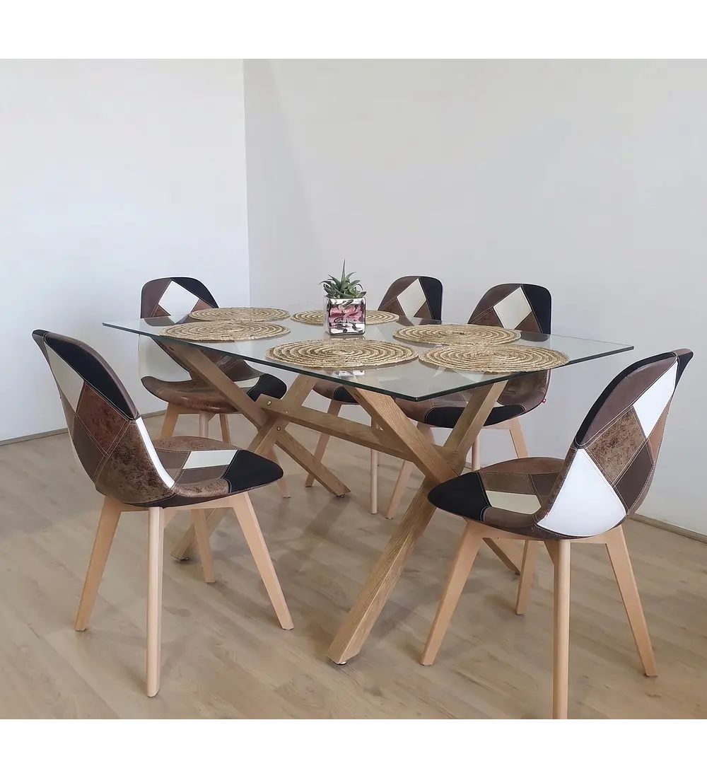 Comedor Mesa Medlock 140x90cms + 6 Sillas Patchwork DaVinci