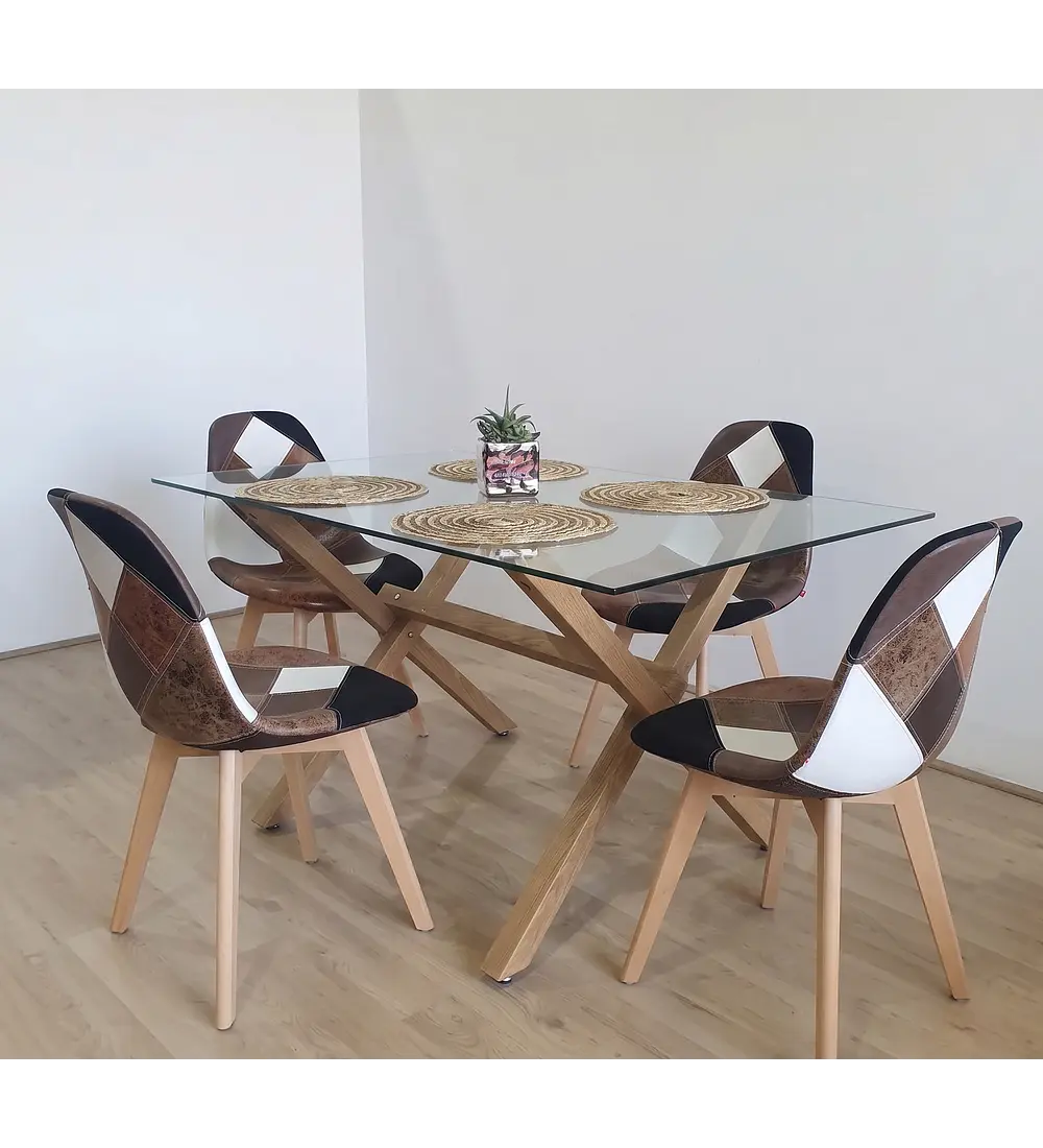 Comedor Mesa Medlock 140x90cms + 4 Sillas Patchwork DaVinci