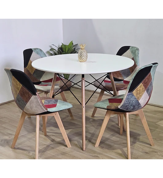 Comedor Mesa Eames Blanca 80cms + 4 Patcwork DaVinci