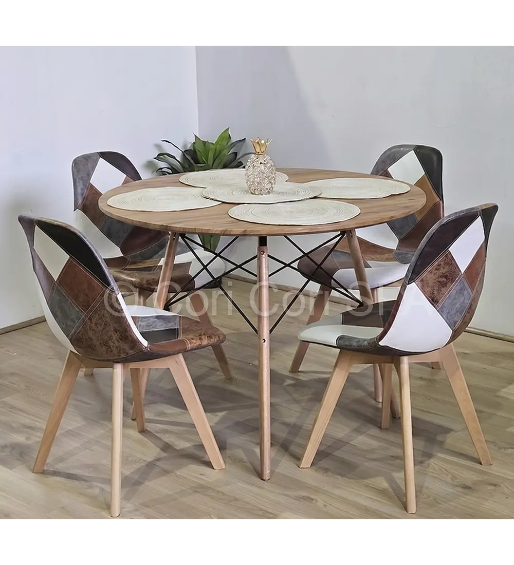 Comedor Eames Wood 100cms + 4 Sillas Patchwork Davinci