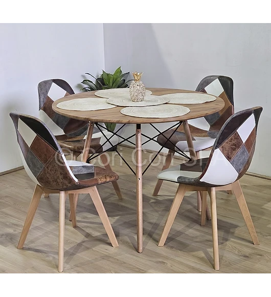 Comedor Eames Wood 100cms + 4 Sillas Patchwork Davinci
