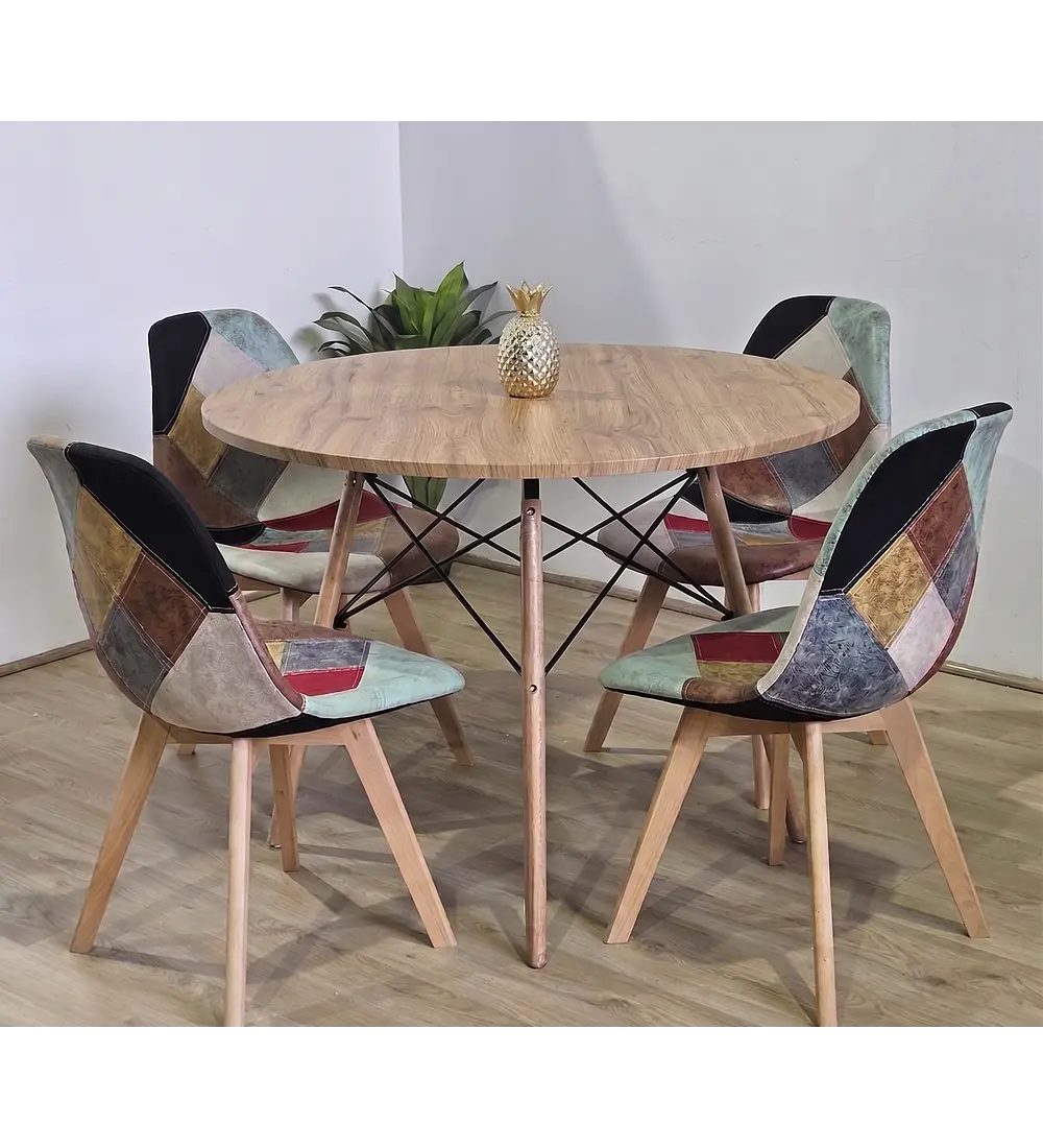 Comedor Eames Wood 100cms + 4 Sillas Patchwork Davinci