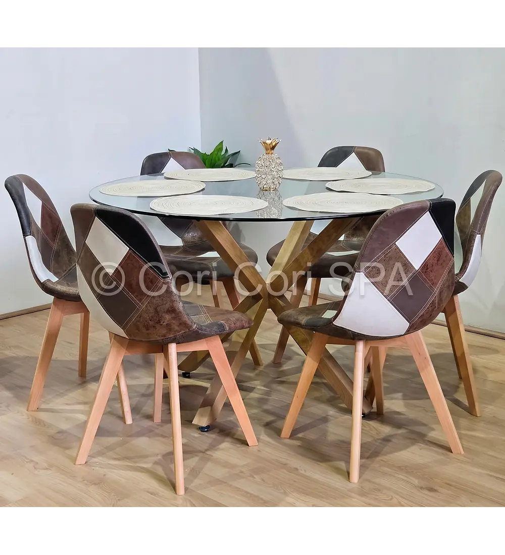 Comedor Mesa Warwick 120cm + 6 Sillas Patchwork DaVinci