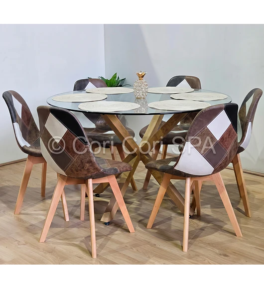 Comedor Mesa Warwick 120cm + 6 Sillas Patchwork DaVinci