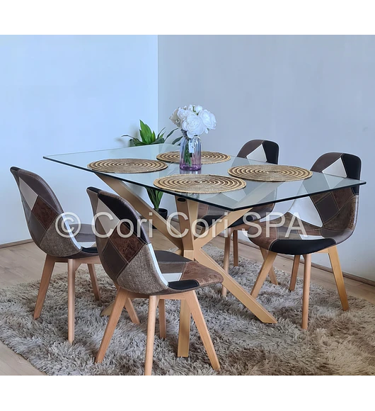 Comedor Madrid 160x90cm + 4 Sillas Patchwork Davinci
