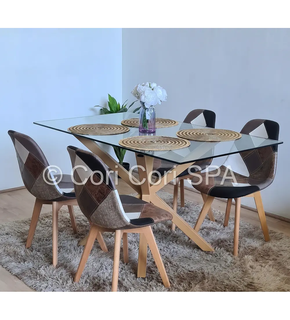 Comedor Madrid 140x90cm + 4 Sillas Patchwork Davinci