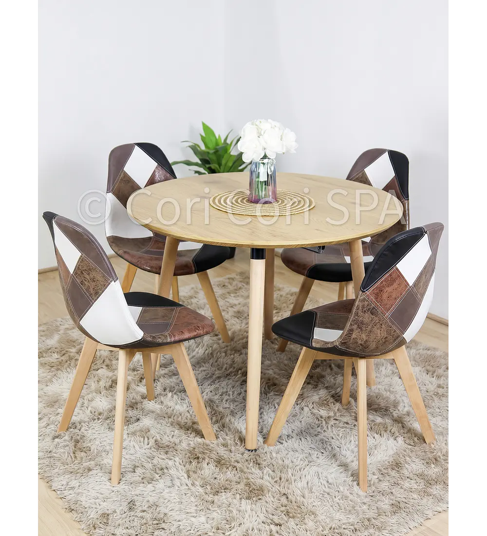 Comedor Mesa Expandible (100 - 180cms) + 4 Sillas Patchwork DaVinci