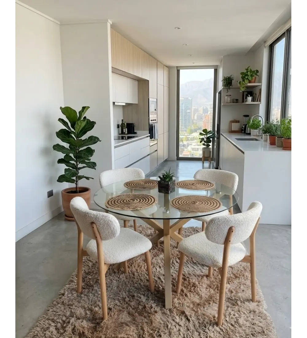 Comedor Mesa Warwick 100cm + 4 Sillas Cloud Madera Beige