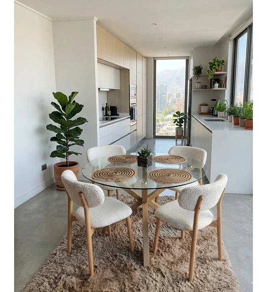 Comedor Mesa Warwick 100cm + 4 Sillas Cloud Madera Beige