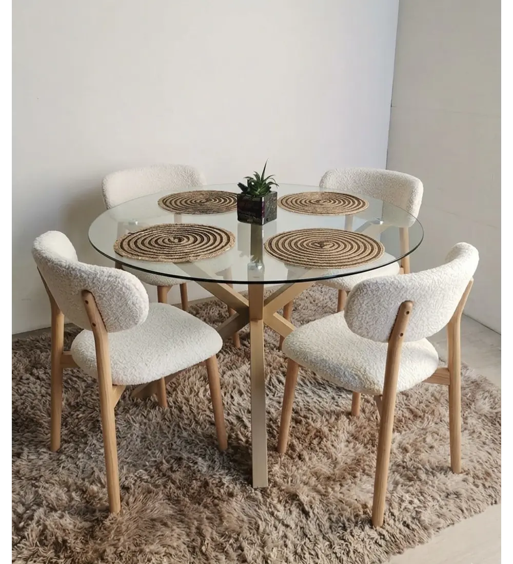Comedor Mesa Warwick 100cm + 4 Sillas Cloud Madera Beige