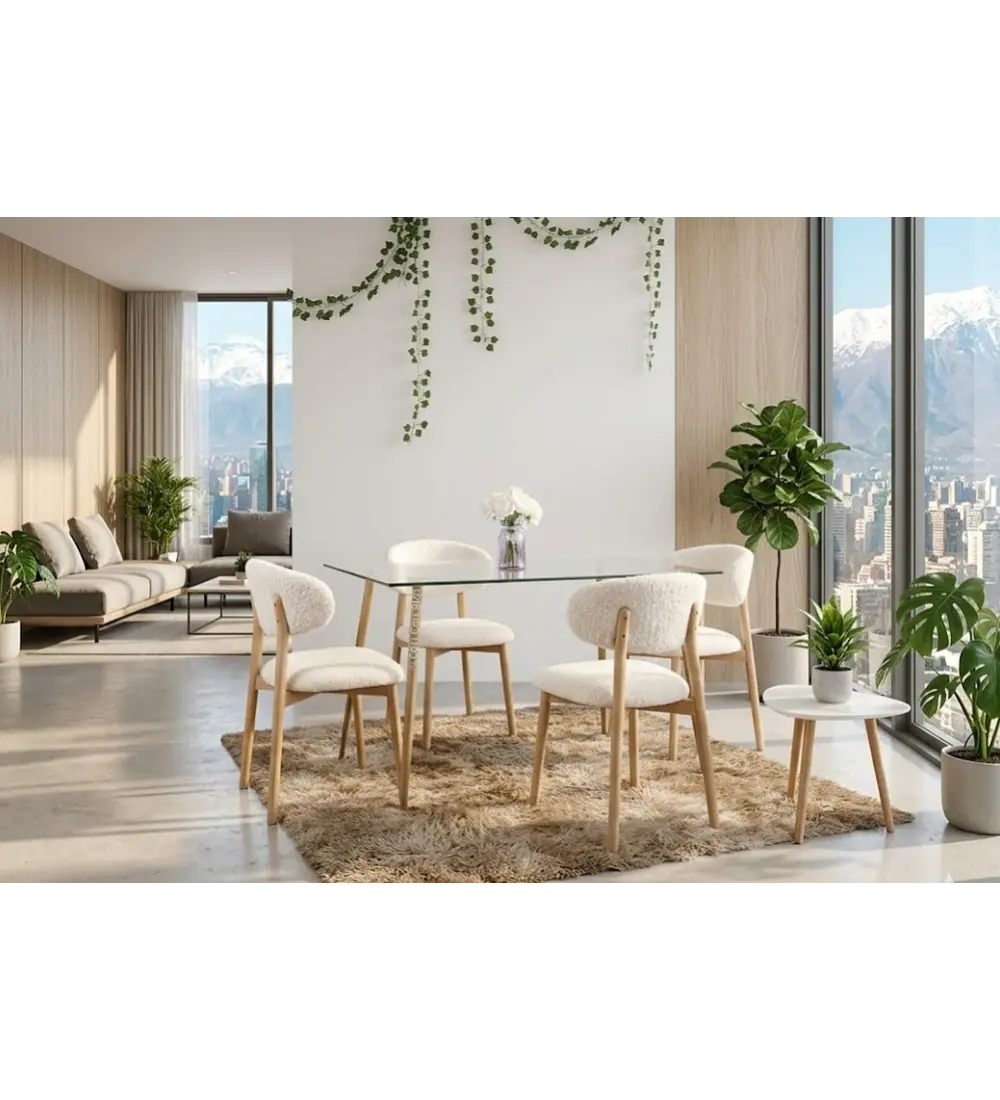 Comedor Rubi 120x80 + 4 Sillas Cloud Madera Beige 
