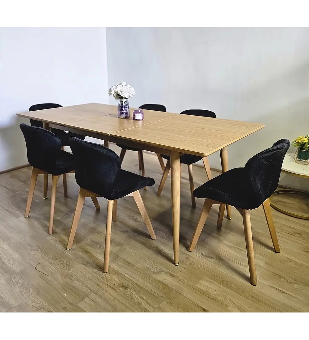 Comedor Mesa Expandible Zeus Rectangular + 6 Sillas Mariposas Velvet