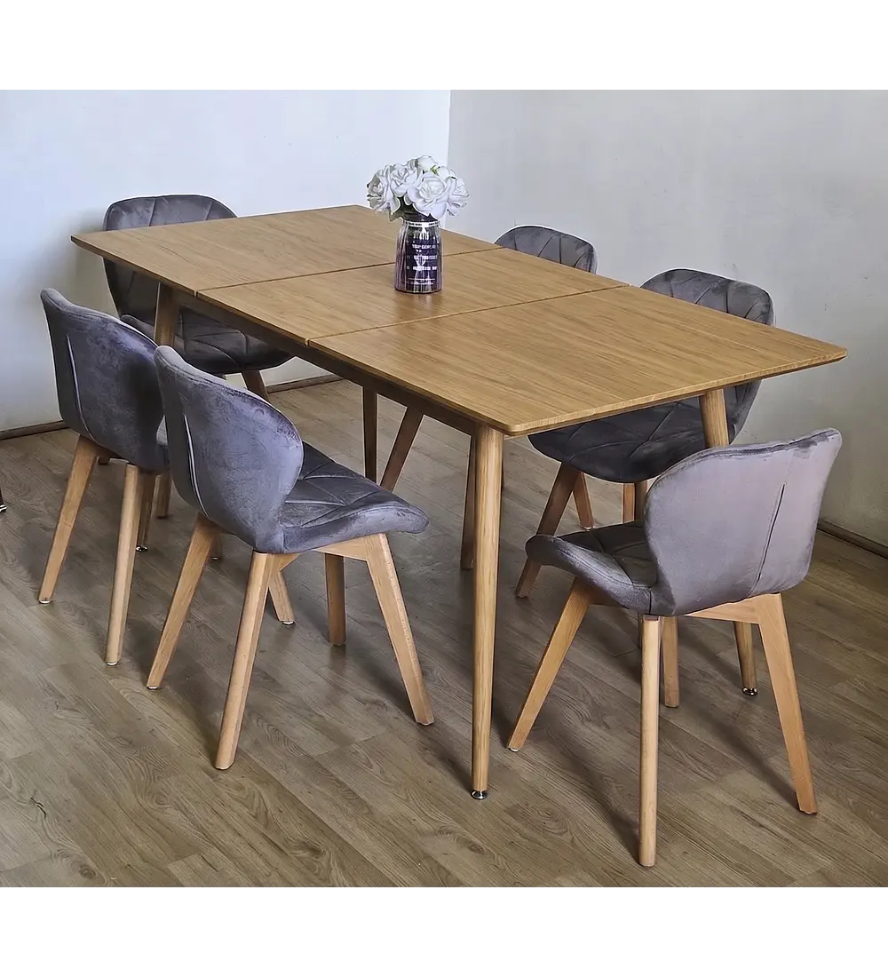 Comedor Mesa Expandible Zeus Rectangular + 6 Sillas Mariposas Velvet