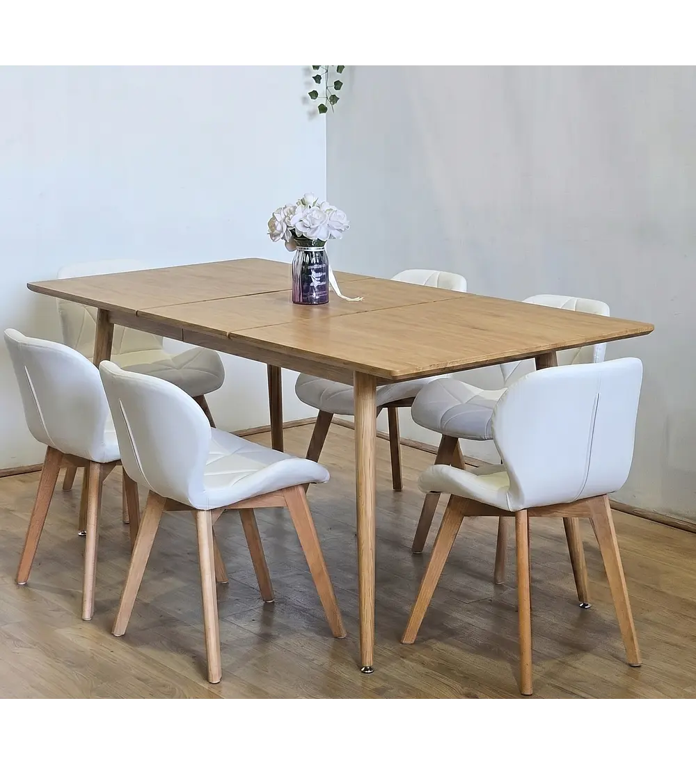 Comedor Mesa Expandible Rectangular Zeus + 6 Sillas Mariposas Ecocuero Wood