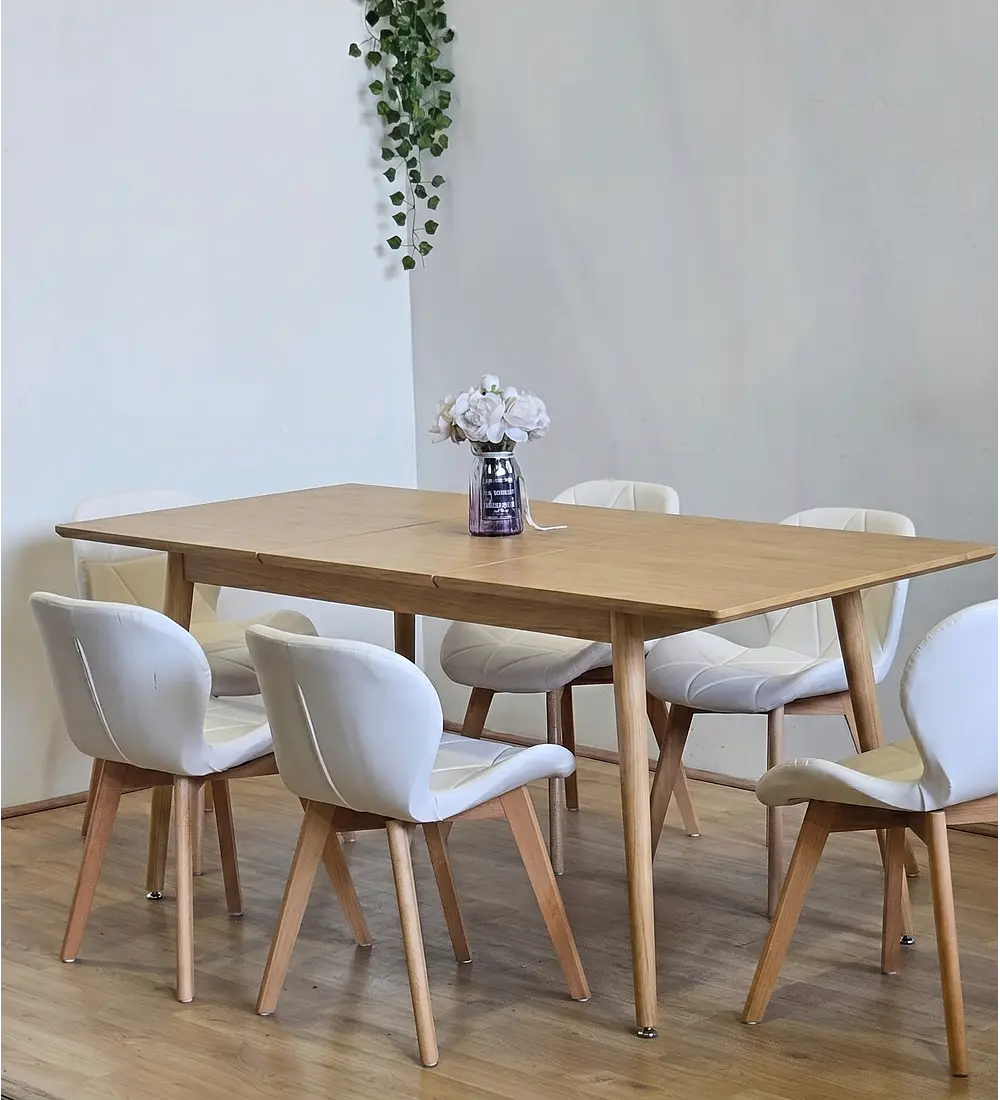 Comedor Mesa Expandible Rectangular Zeus + 6 Sillas Mariposas Ecocuero Wood