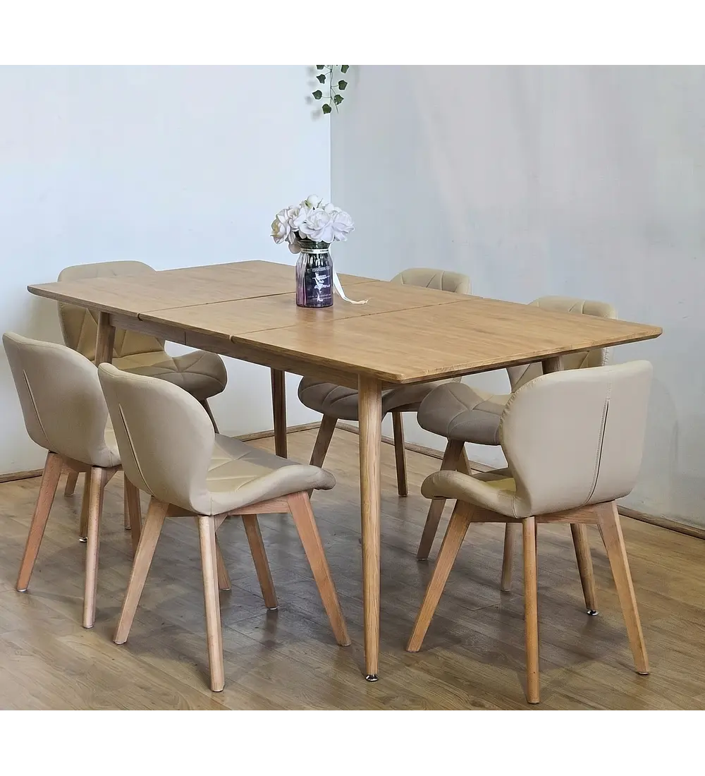 Comedor Mesa Expandible Rectangular Zeus + 6 Sillas Mariposas Ecocuero Wood