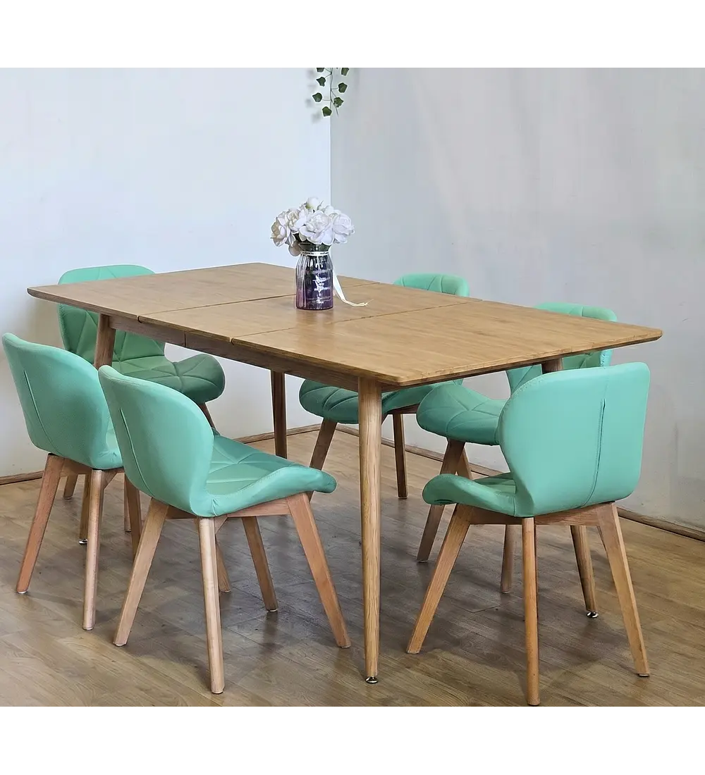 Comedor Mesa Expandible Rectangular Zeus + 6 Sillas Mariposas Ecocuero Wood