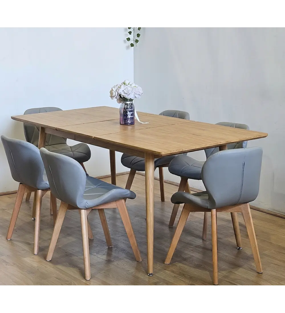 Comedor Mesa Expandible Rectangular Zeus + 6 Sillas Mariposas Ecocuero Wood