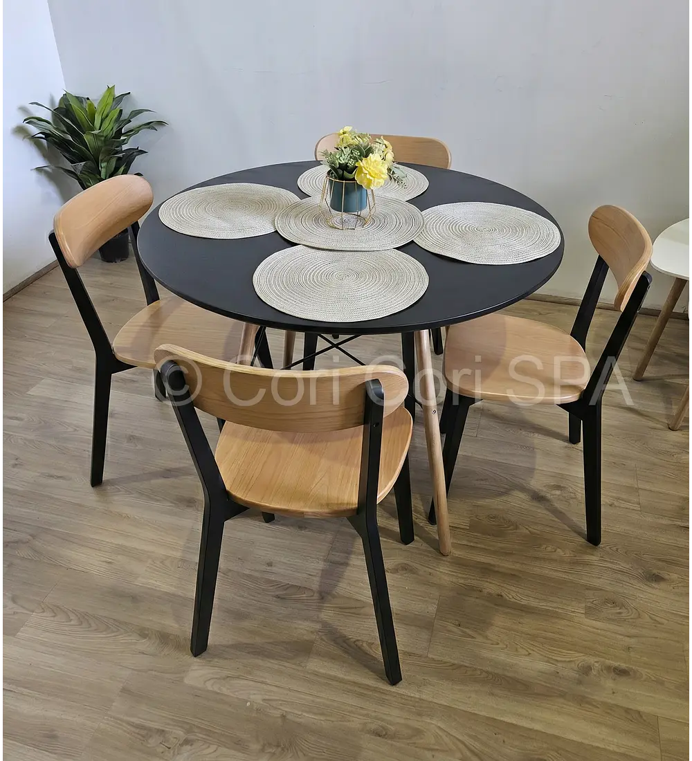 Comedor Mesa Eames 100cms + 4 Sillas Fresno 