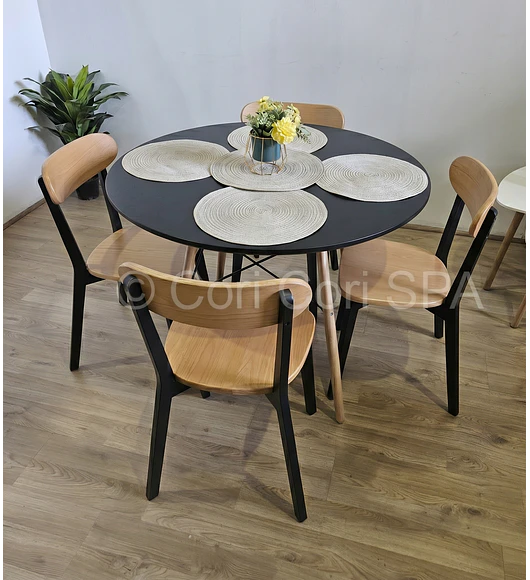 Comedor Mesa Eames Blanca 100cms + 4 Sillas Fresno 