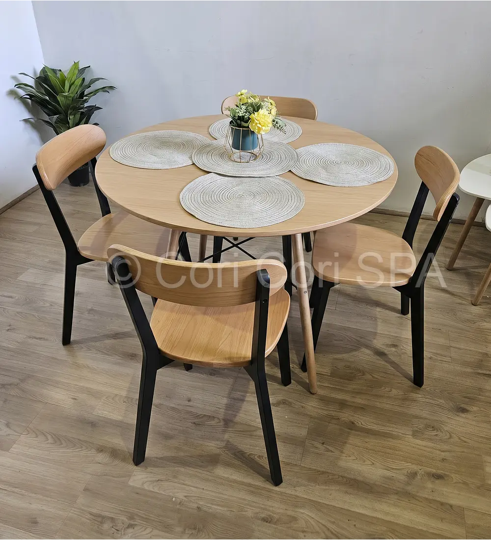 Comedor Mesa Eames 100cms + 4 Sillas Fresno 