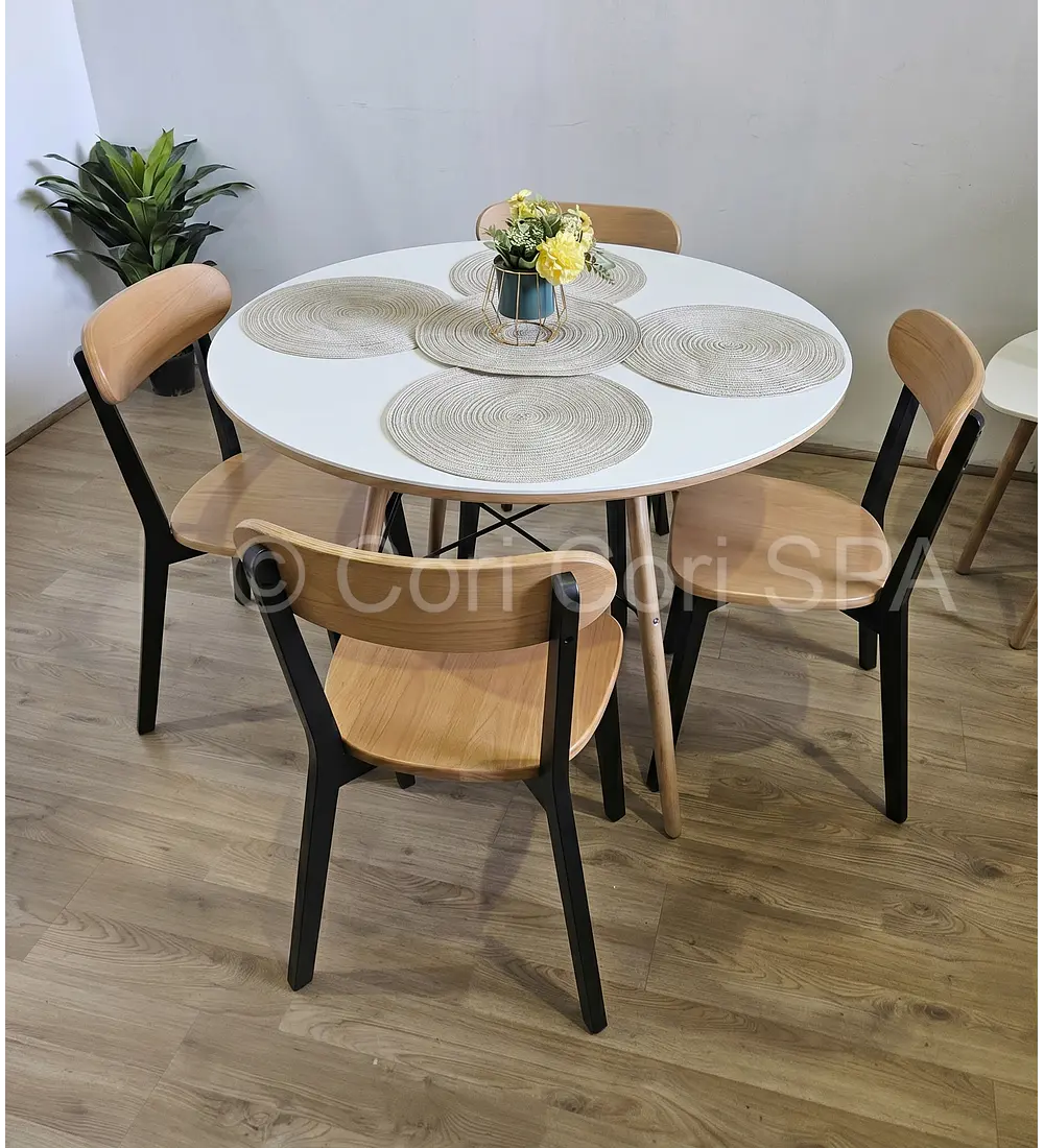 Comedor Mesa Eames 100cms + 4 Sillas Fresno 