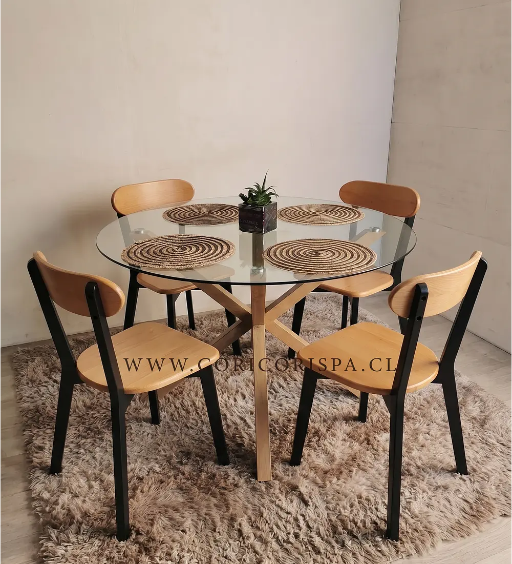 Comedor Warwick 100cm + 4 Sillas Fresno Madera