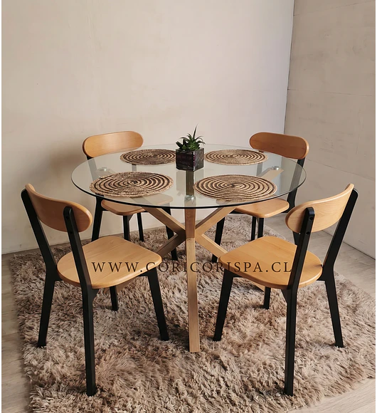 Comedor Warwick 100cm + 4 Sillas Fresno Madera