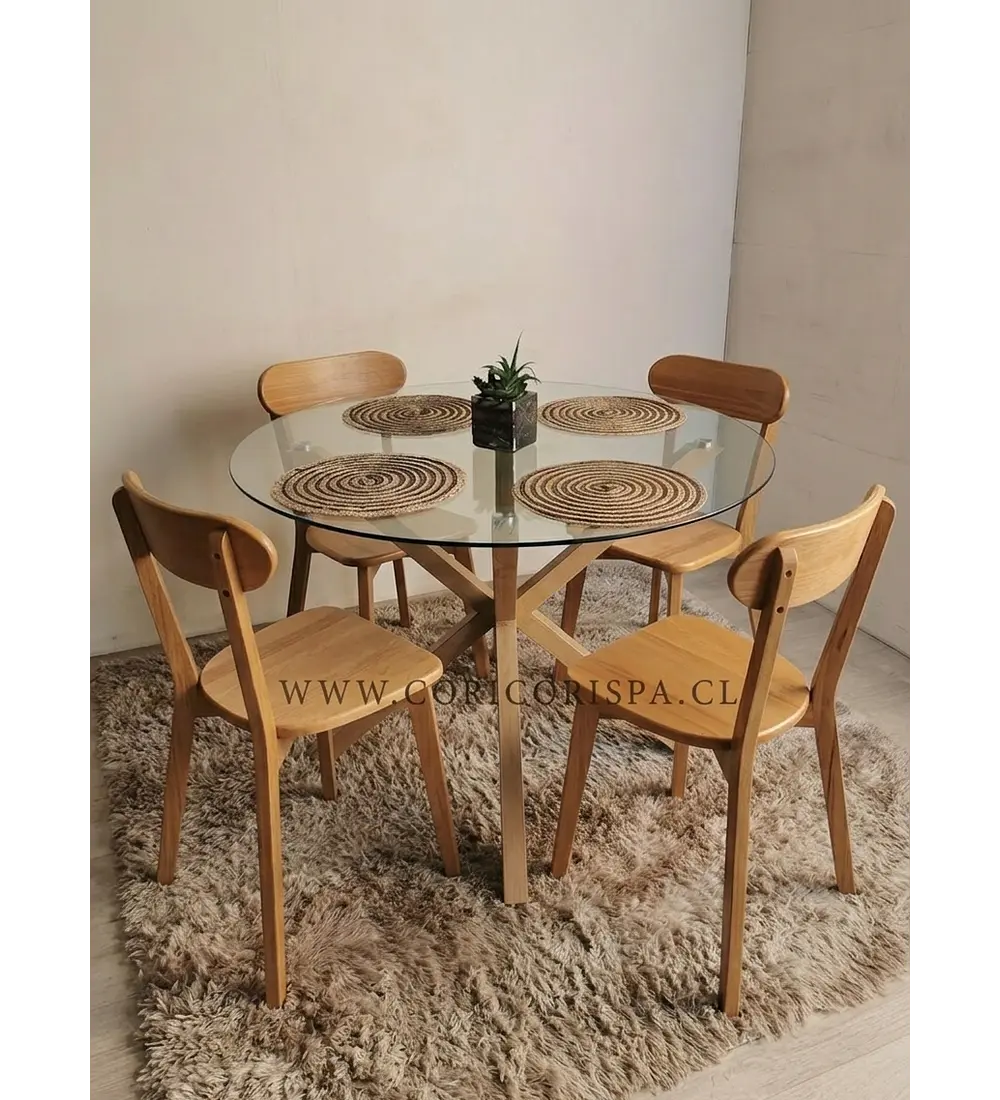 Comedor Warwick 100cm + 4 Sillas Fresno Madera