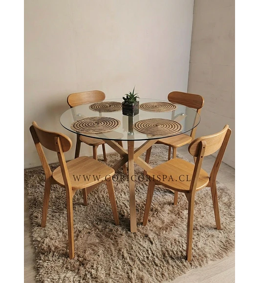 Comedor Warwick 100cm + 4 Sillas Fresno Madera