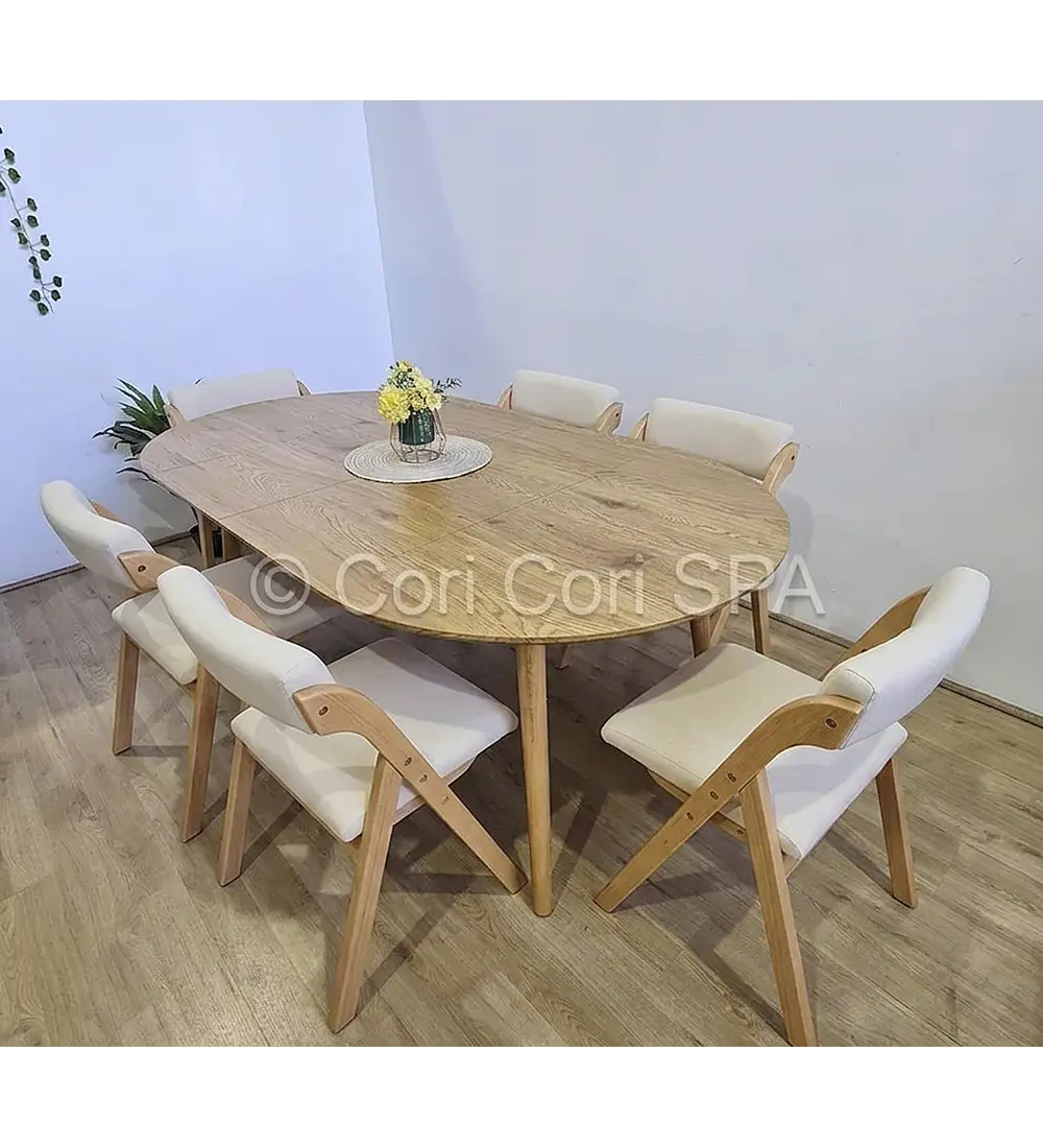 Comedor Mesa Expandible (100 - 180cms) + Sillas Betlahem de Madera Plegable