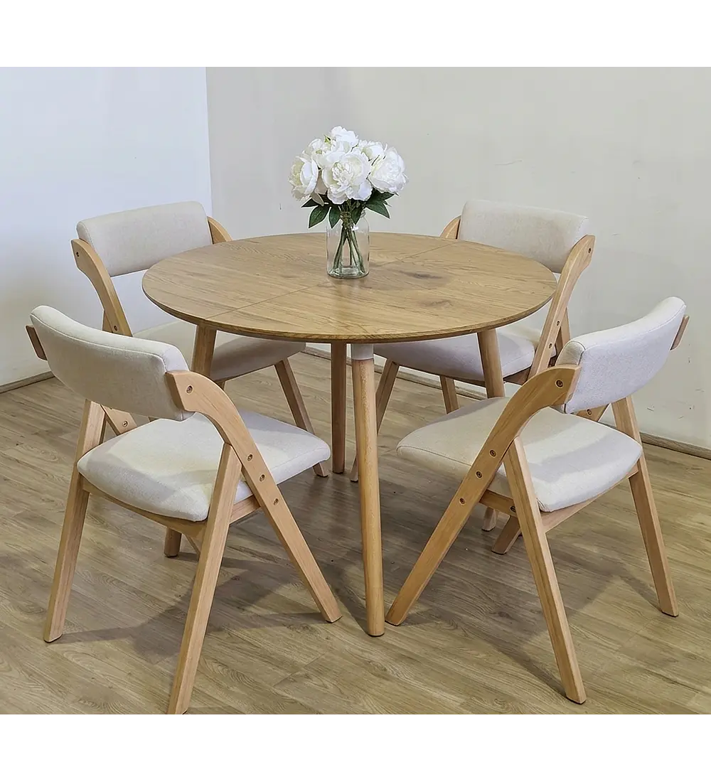 Comedor Mesa Aura Wood 100cms + 4  Sillas Betlahem de Madera Plegable