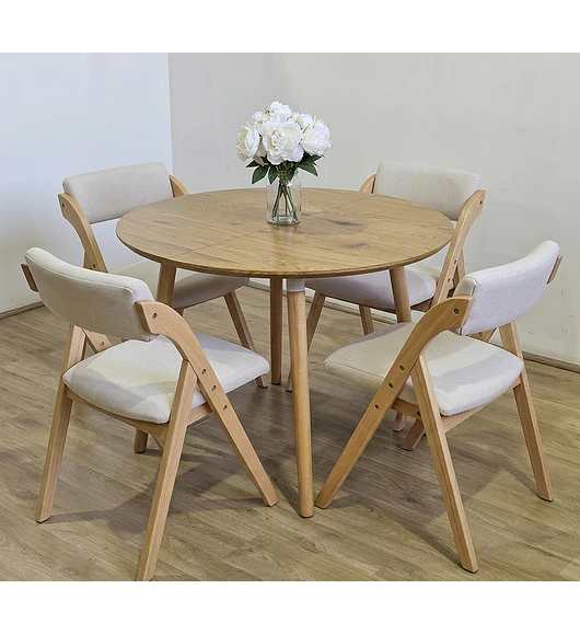 Comedor Mesa Aura Wood 100cms + 4  Sillas Betlahem de Madera Plegable
