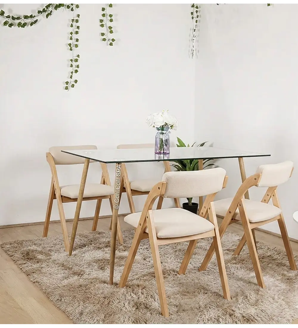 Comedor Rubi 120x80 + 4 Silla Betlahem de Madera Plegable Acolchada